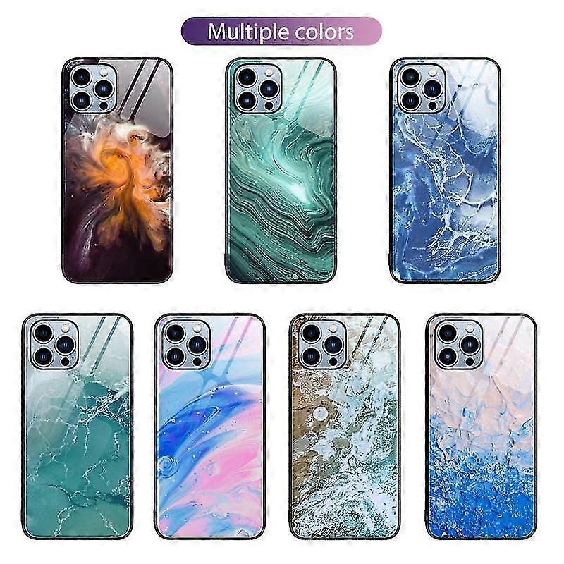 For Iphone 14 Pro Marble Pattern Glass Protective Phone Case(beach)