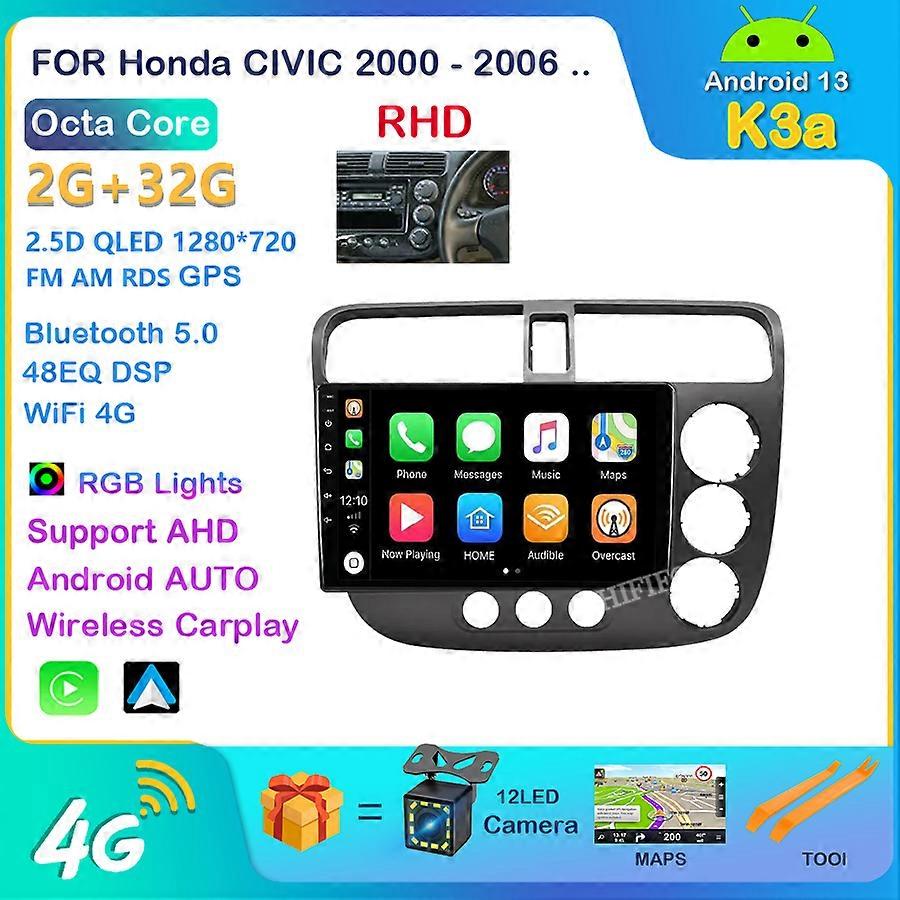 For Honda CIVIC 2000 - 2006 Car Radio Multimedia Video Player Navigation GPS Stereo Auto Android BT No 2 DIN 2din
