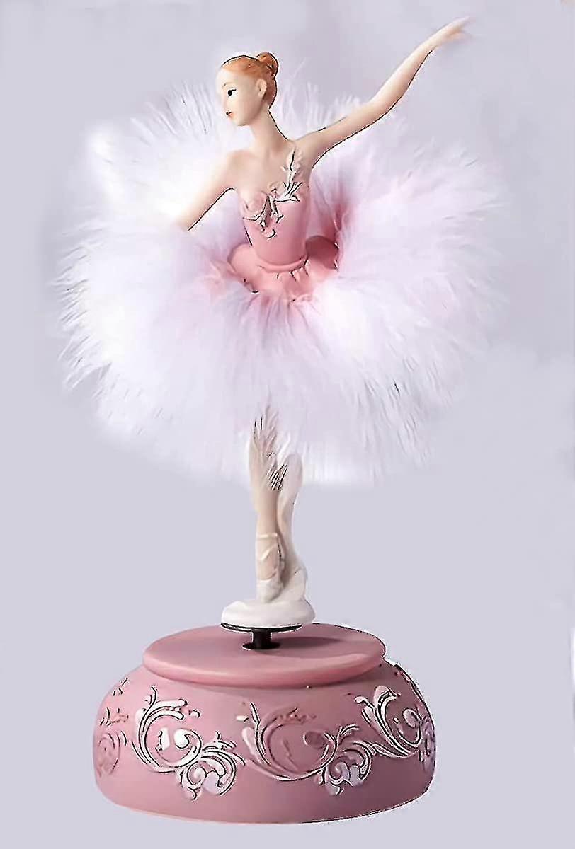 フェザースカートバレリーナ回転ミュージカルフィギュア、バレエダンスガールオルゴールガールキッズギフト(ピンク、白鳥の湖)
