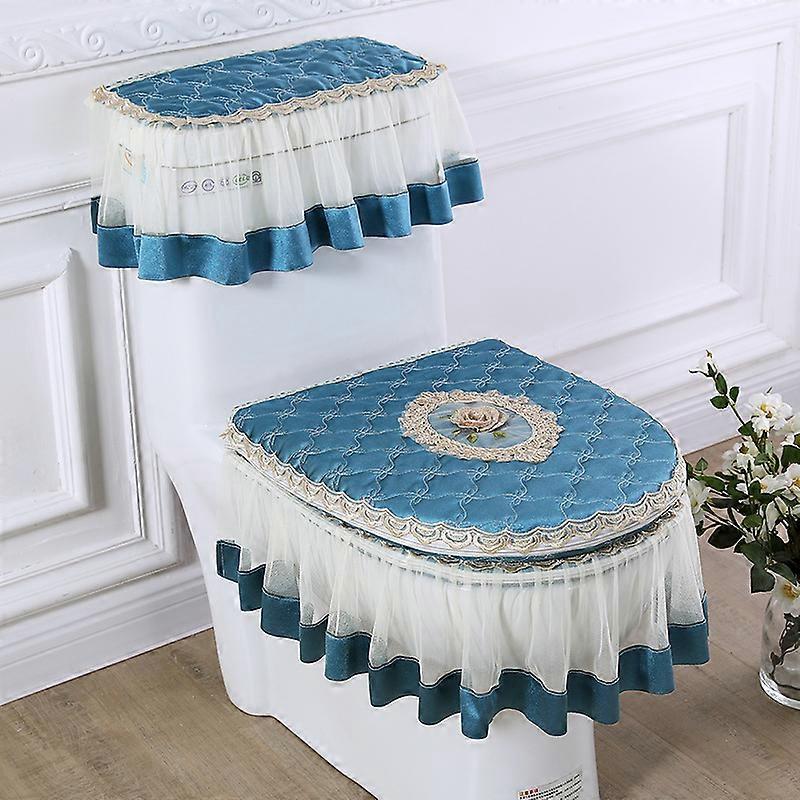3pcs Set Toilet Seat Cover Lace Zipper Dustproof Overcoat Wc Durable Decoration Mats