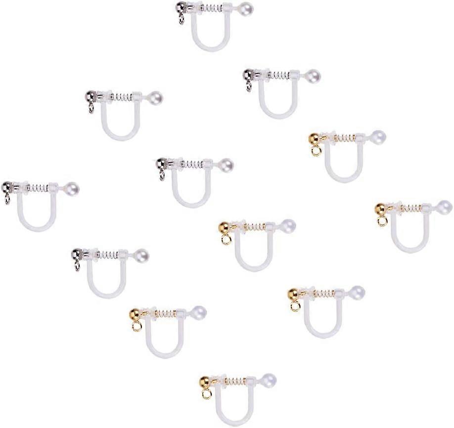 12pcs(6Pairs) Plastic Clip-on Earring with Shell Pearl Golden & Stainless Steel Color Non-Pierced Earrings with 1.1mm Loop for Earring Daily Accessory