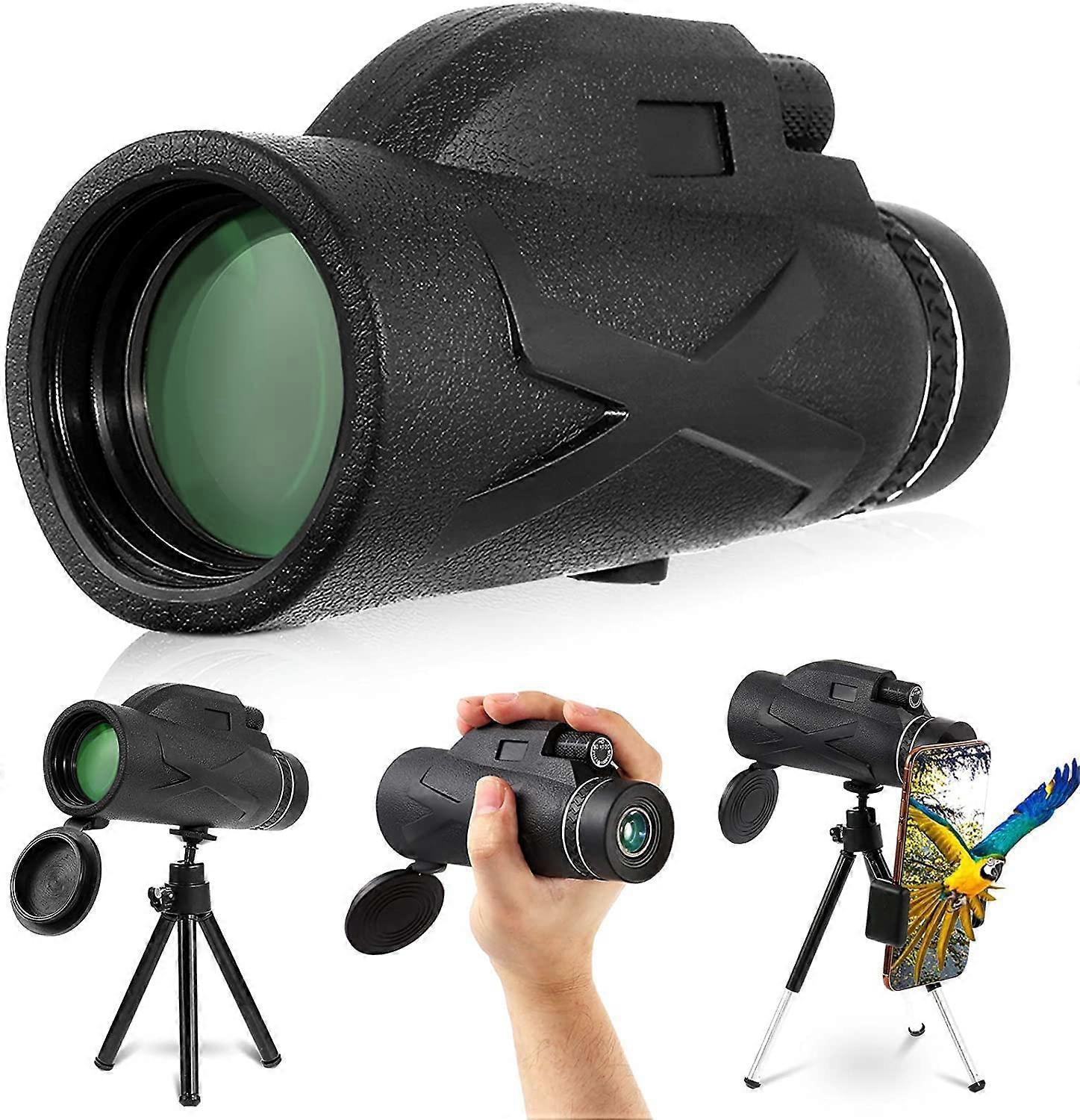 80 x 100 HD Monocular Telescope with Focus Zoom for Observing, for Wildlife Bird Watching Hunting Camping Travel, with Smartphone Holder and Tripod