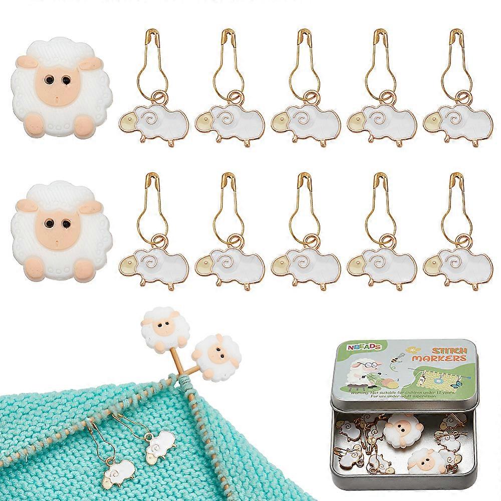 DIY Sheep Knitting Tool Sets including Alloy Enamel Locking Stitch Markers Silicone Knitting Needle Stoppers White 3.2cm 12pcs/set