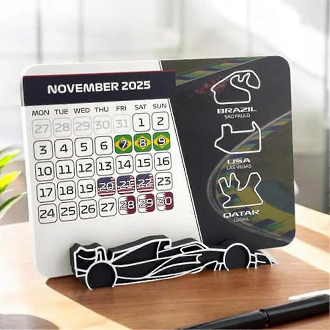 F1 2025 Calendar, Formula 1 Racing Dates, Premium Cardstock with F1 Holder (1 pc)