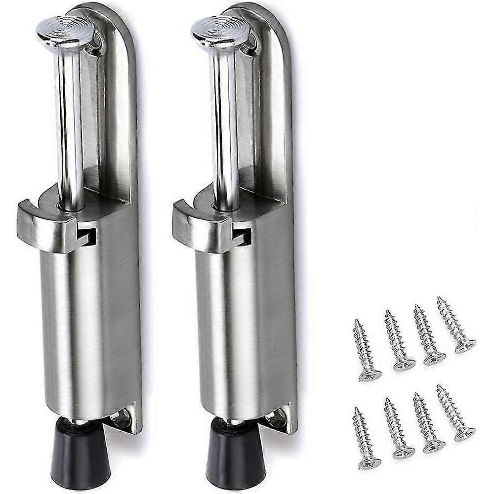 2pcs Stainless Steel Kick Down Door Locks Stopper Holder Spring Loaded Adjustable (silver)