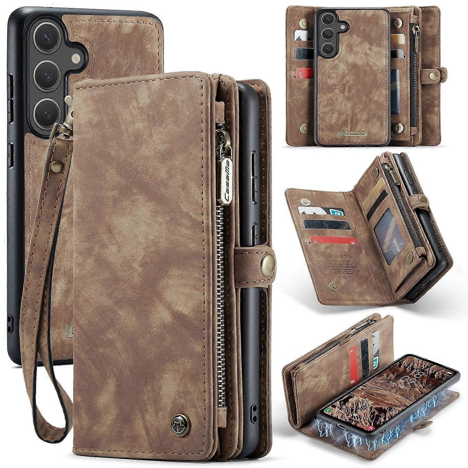For Samsung Galaxy S25 5G Leatherette Multifunction Case Case Brown