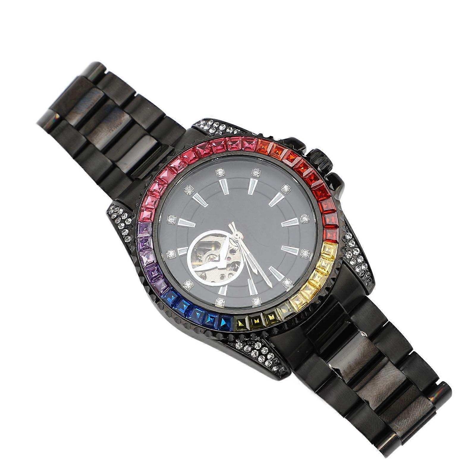 DTCY Automatic Mechanical Watch Rhinestone Colorful Automatic Mechanical Water Resistant Wrist Watch Chronograph Men Watch with Steel Strap