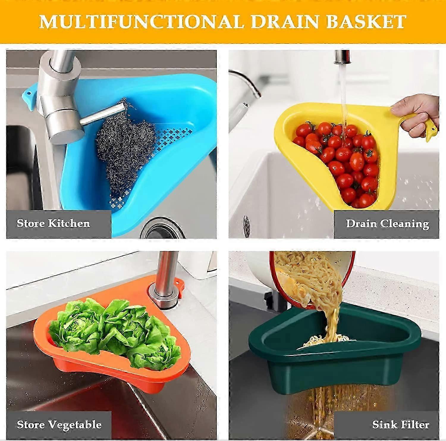 Set of 4 Kitchen Colanders with Dish Brush, Swan Drain Baskets for Fruits and Vegetables