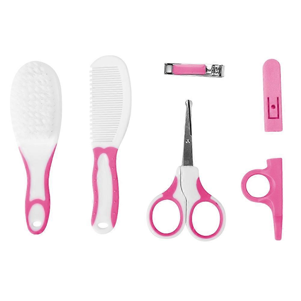 6pcs Baby Nail Clipper Safety Scissors Hair Brush Comb Manicure Care Kit  Pink