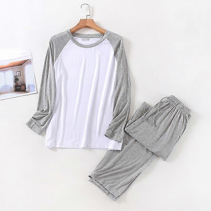 Spring and summer men's modal long-sleeved trousers pajamas set splicing large size sports home service suit spring and autumn