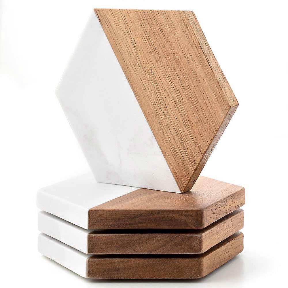 4 Piece Acacia Hexagon Coasters for Drinks