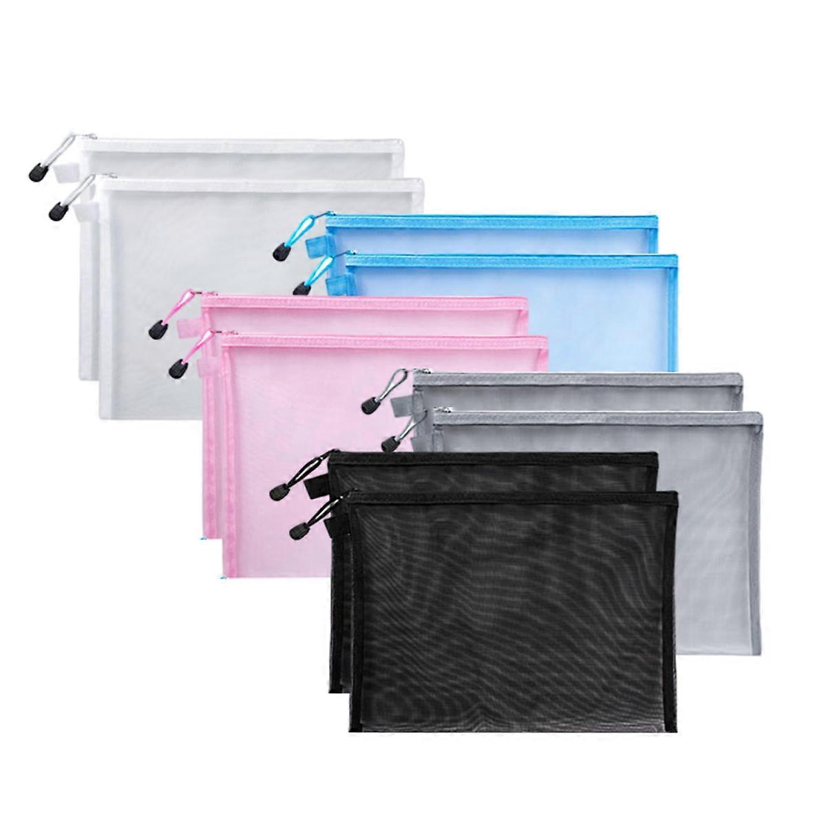 10pcs Mesh Zipper Pouch Document Bag, Letter Size/A4 Size Zip File Folders, for School Office Supplies, File Pockets, 5 Colors