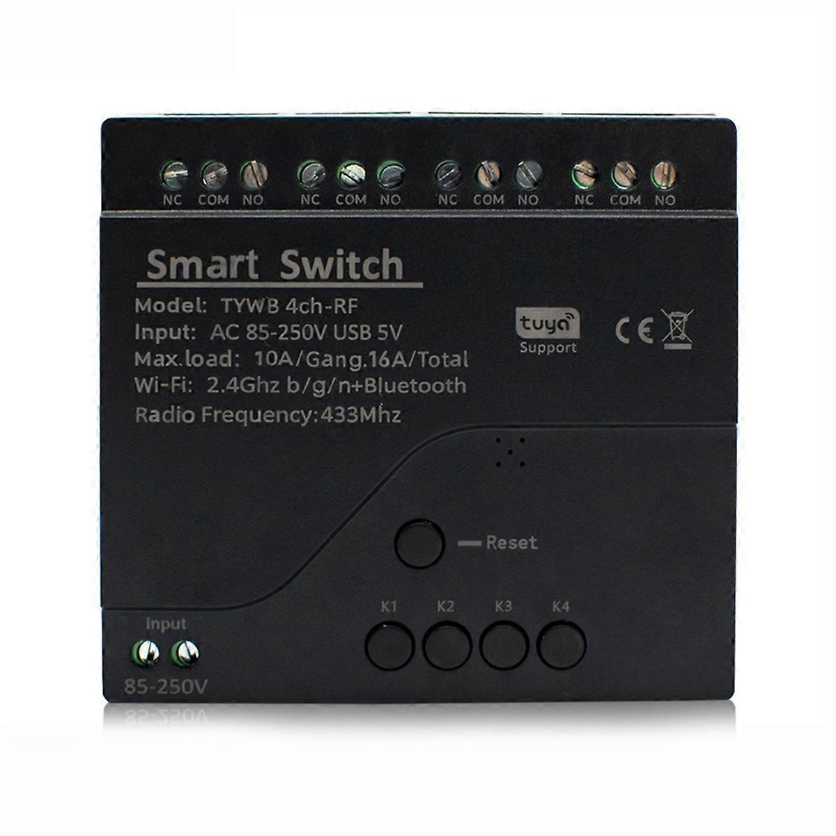 Tuya 4CH Wifi Smart Relay Switch Module Access Control Switch APP RF Remote Control 433M Works with