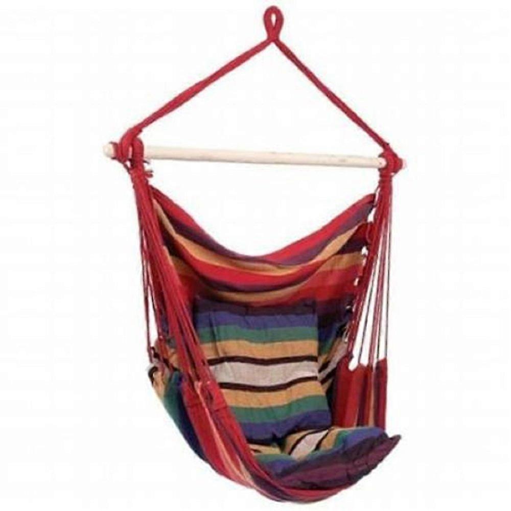 Hanging Rope Chair - Swing Hammock Seat with 2 Cushions - Max. 265 lbs, Red