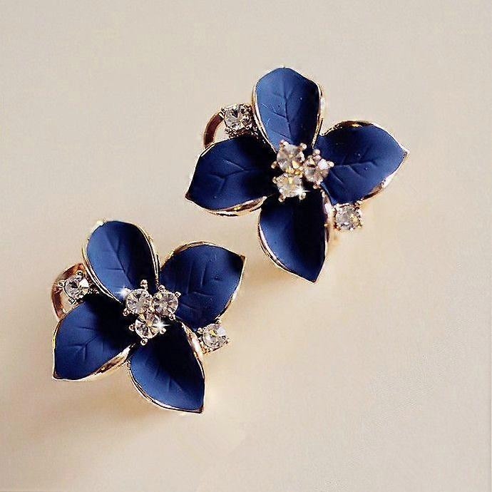 Crystal Enamel Plated Leaves Flower Earrings