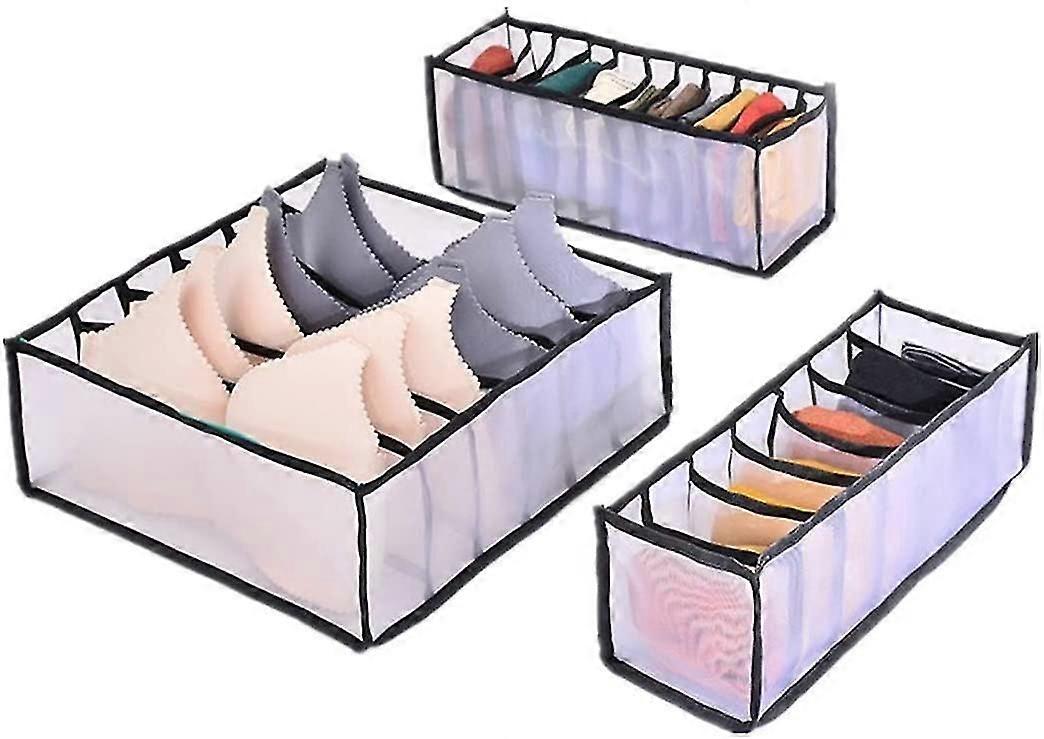 3pcs Foldable Underwear Storage Boxes,sock Drawer Organizer Divider, 24 Cell Collapsible