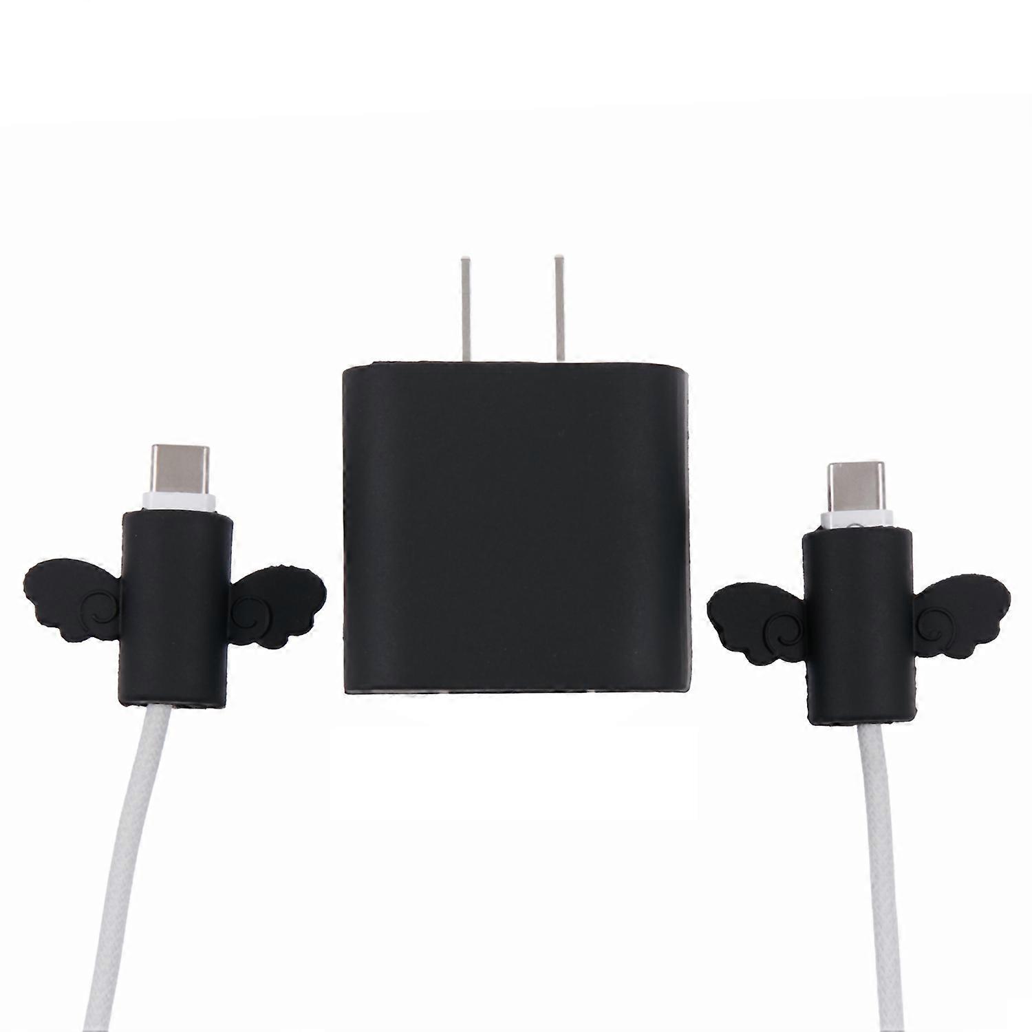 Solid Color Wings Protective Sleeve for Apple iPhone 18/20W Charger Cover+2Pcs Data Cable Saver Case