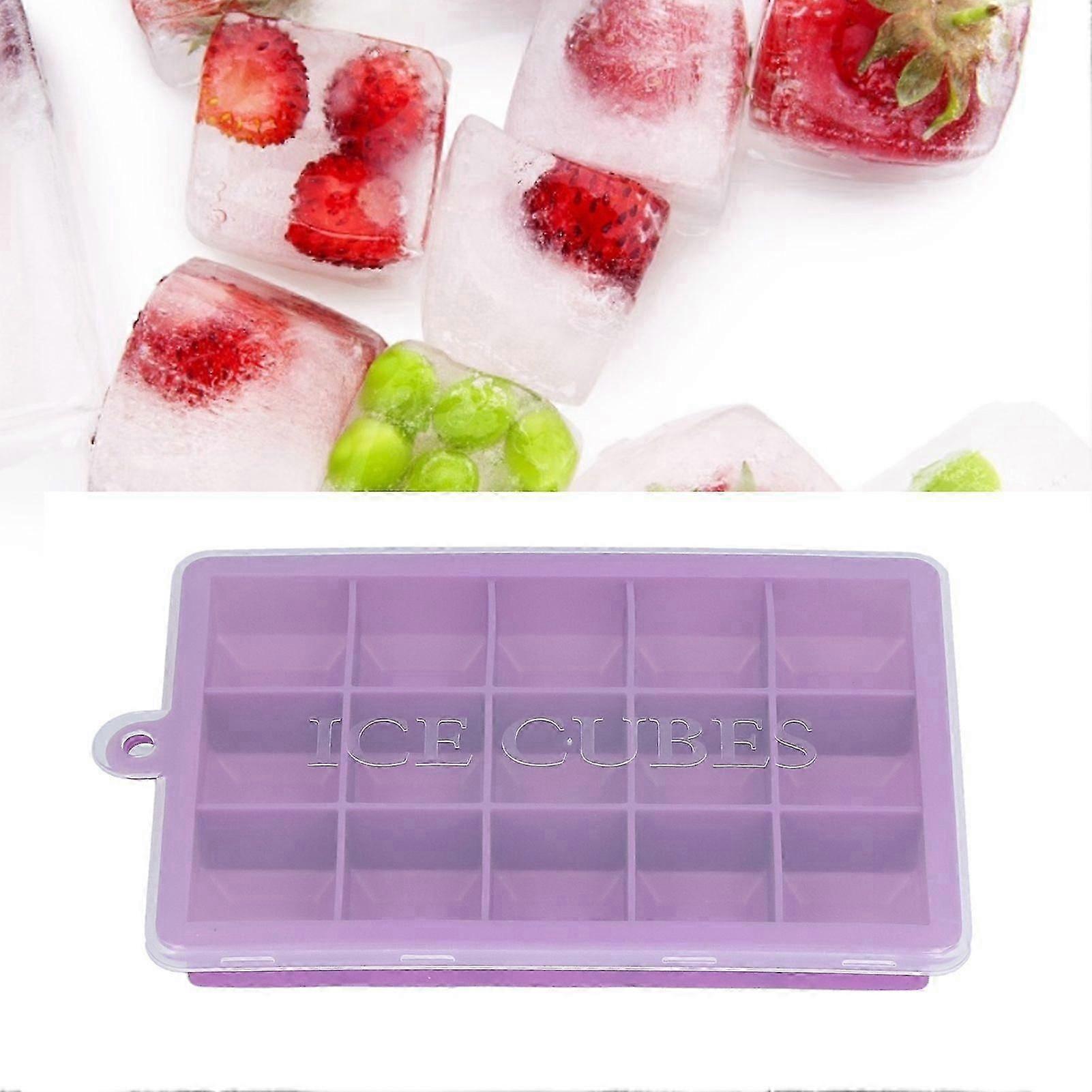 15 Grid Silicone Ice Cube Mold with Lid Rectangular DIY Ice Cube Tray for Home Kitchen Bakery,Purple