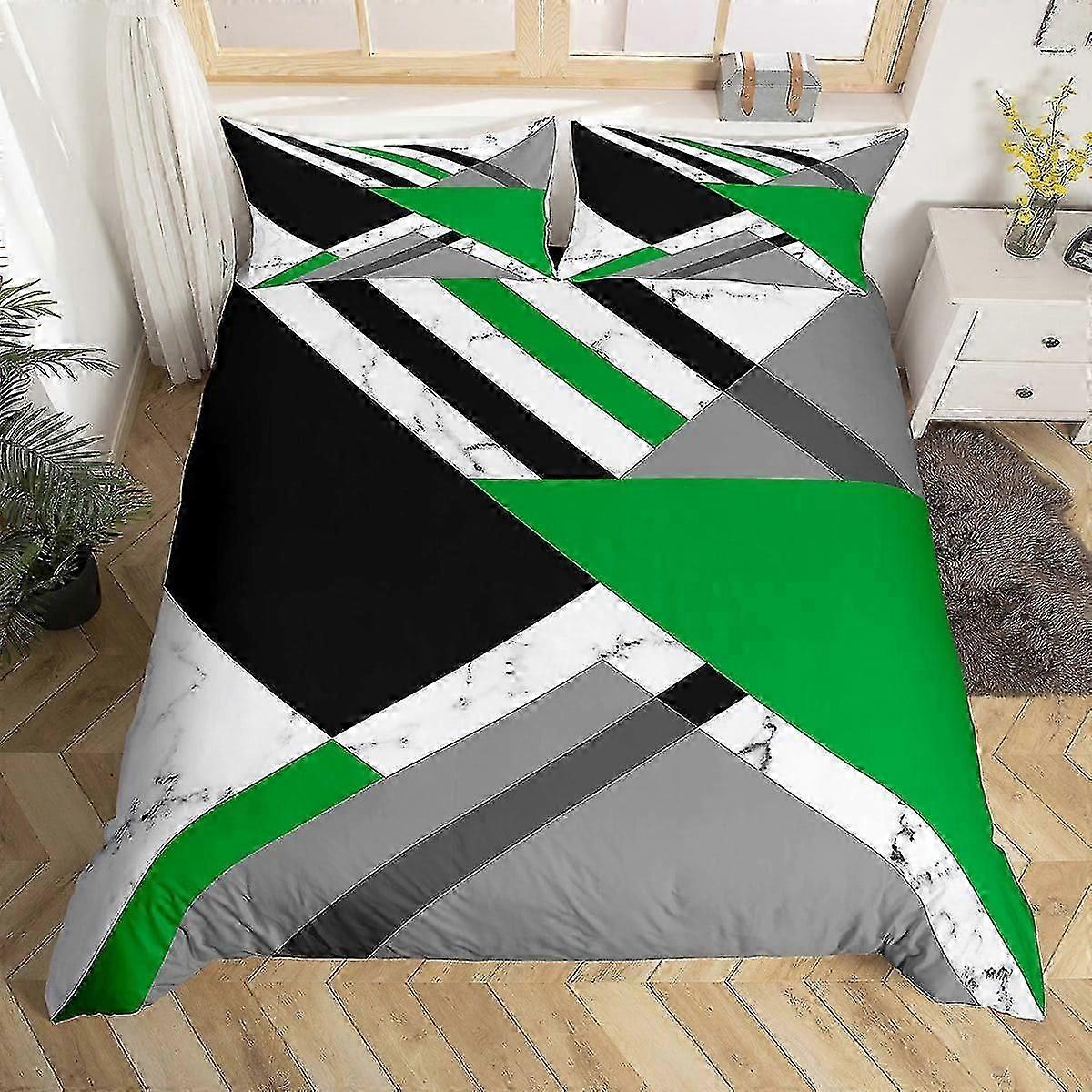 b1550 Lakan Grön Och Grå Grå Geometrisk 3-delad sängkläder Set 1 Påslakan och 2 Örngott Lakan gb1550