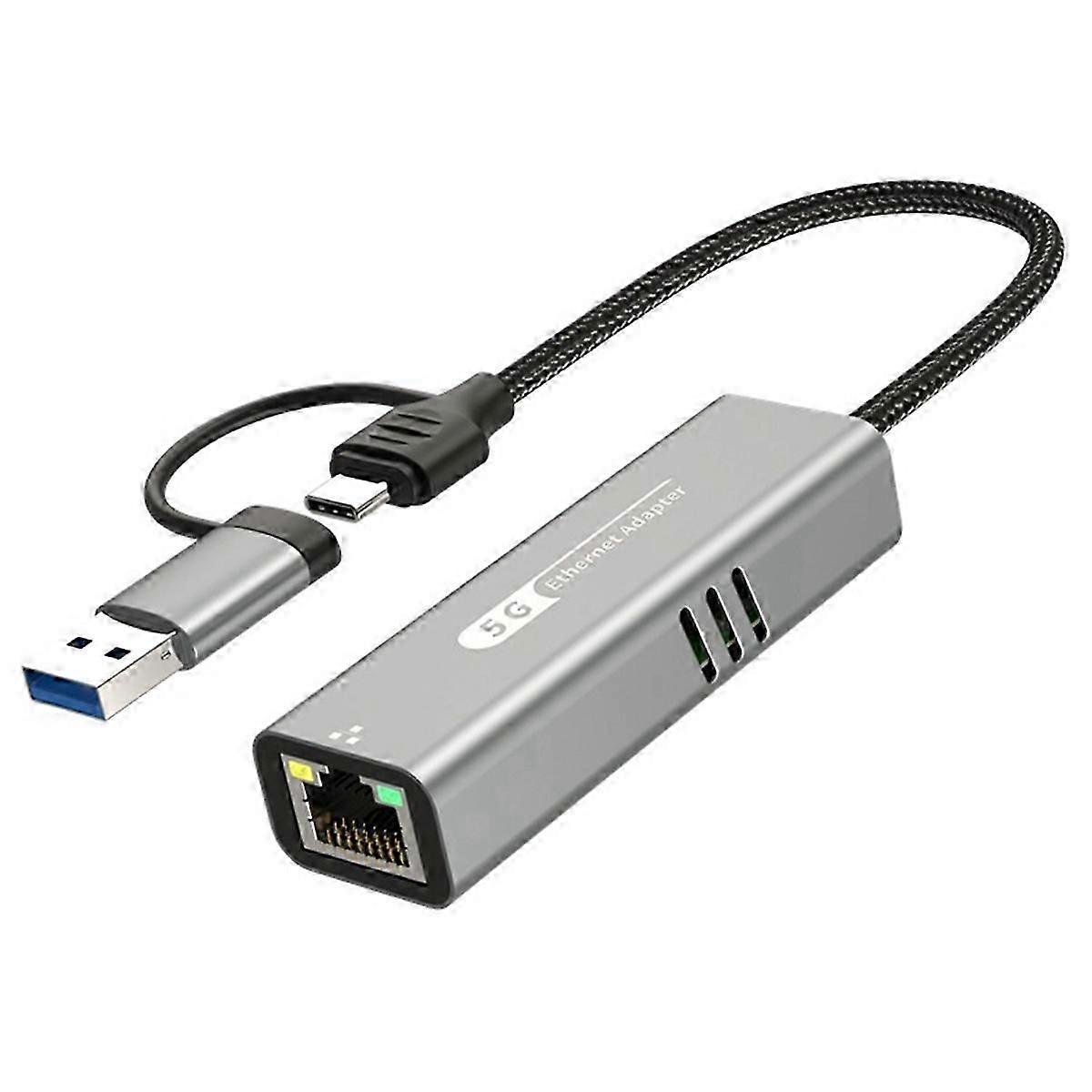 USB 3.0 + Typ-C auf 5G Kabelgebundener Netzwerkkartenadapter 1000 Mbit/s Netzwerkadapter RJ45-Netzwerkanschluss für Lap