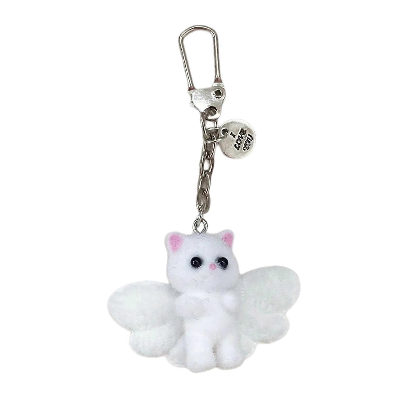 3D Cat Flocking Cellphone Strap Cute Cat Design Phone Strap With Soft Flocking Finish for Phone Keys Bags Purses  White