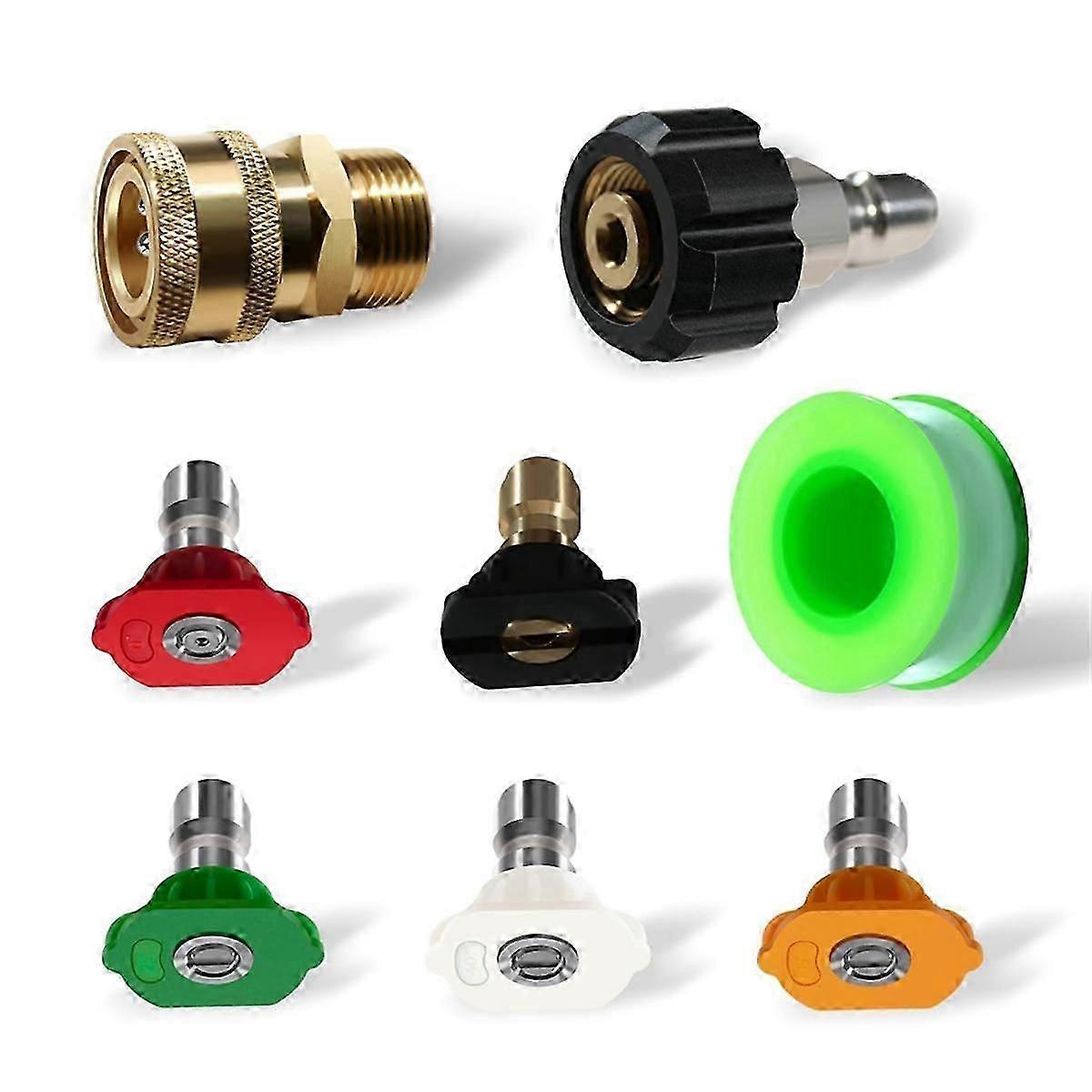 Pressure Washer Nozzle Tips, 5 Pack Tip Attachments Multiple Degrees Nozzles 1/4 Inch, M22 14mm to