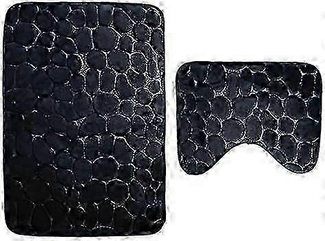 Rug Bath mat 2 pieces non-slip washable. Bath mat set bath mat and toilet mat 80 x 50 cm black