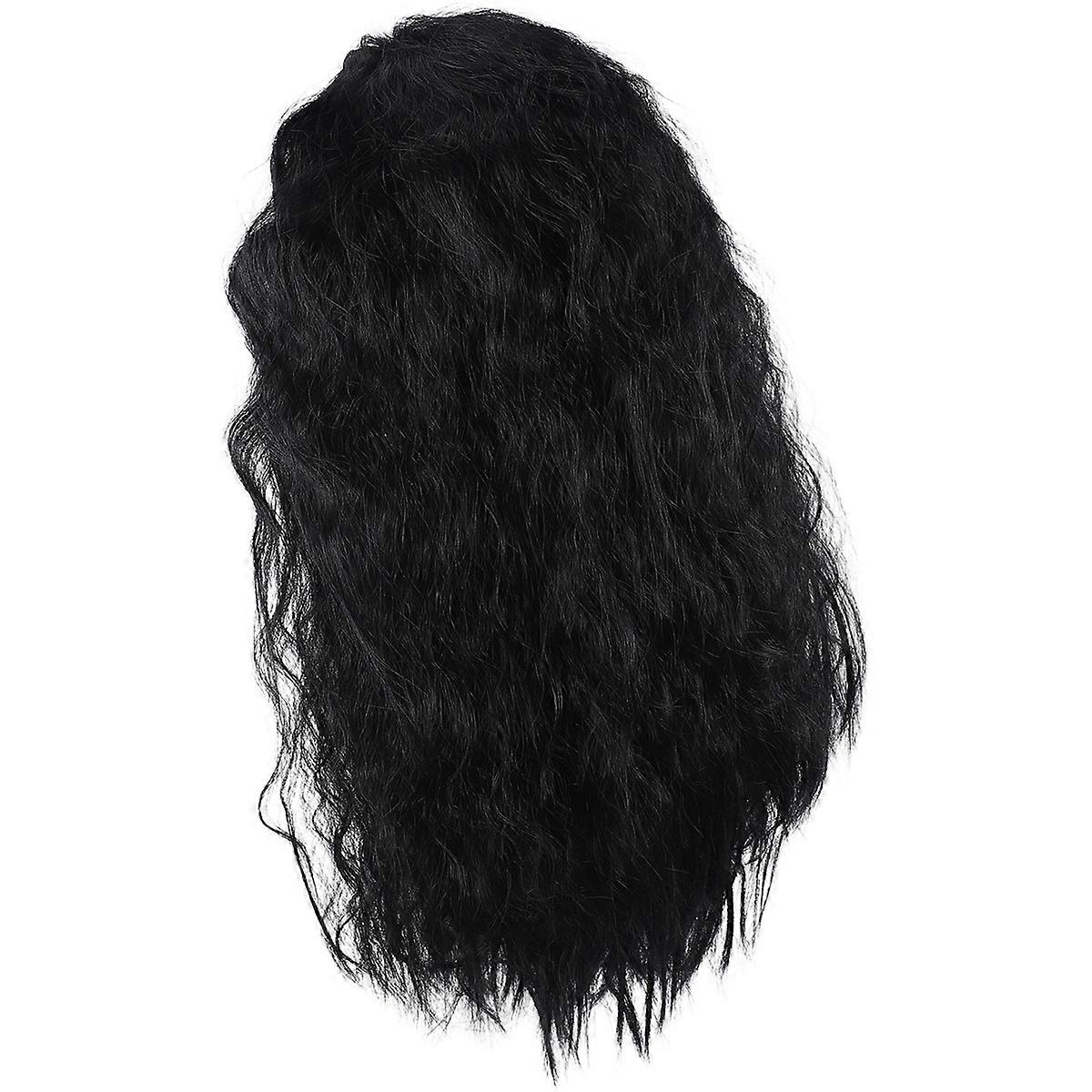 Matte Black Medium-Parted Long Curly Hair High-Temperature Silk Wig
