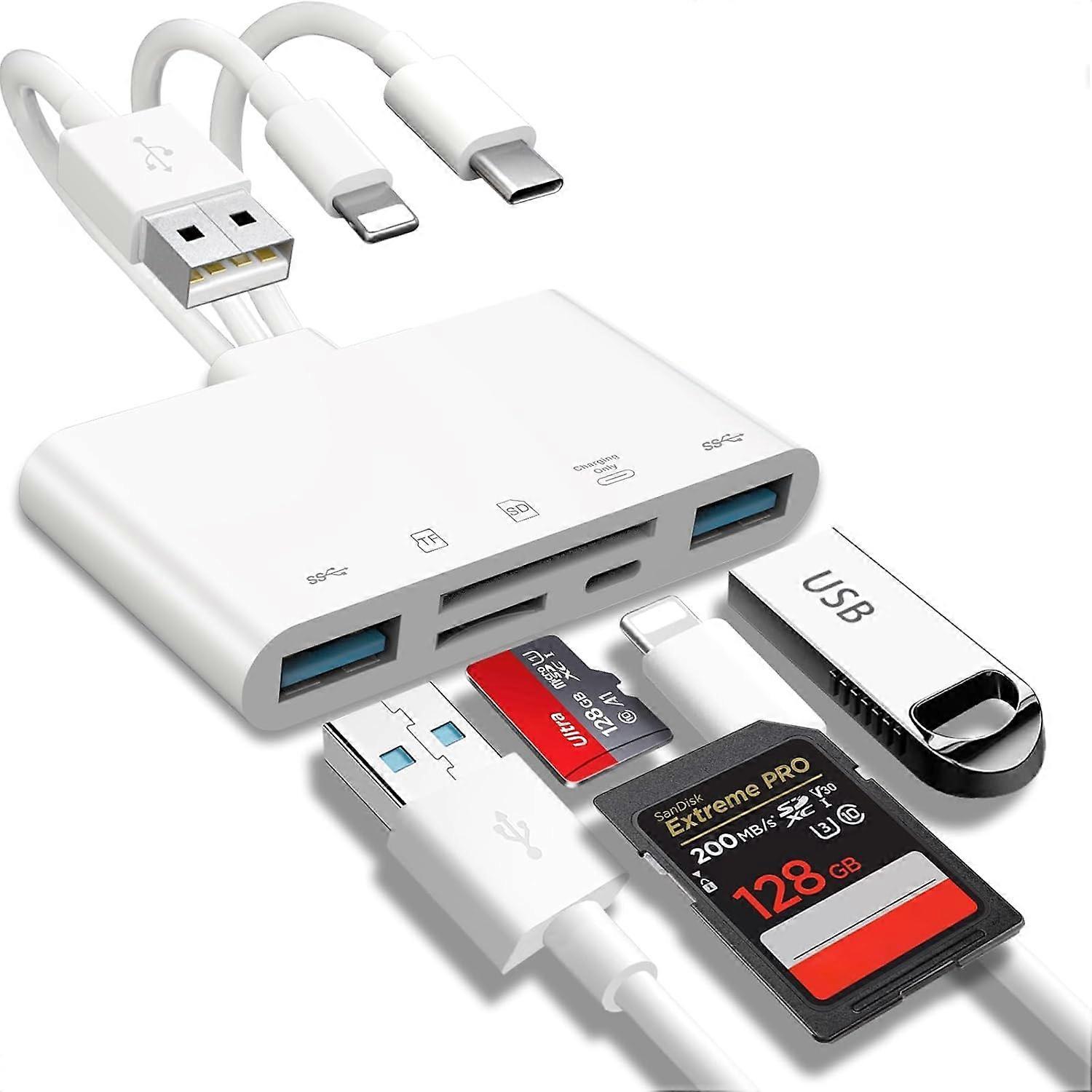 Memory Card Reader for Phones with USB C and USB A Devices