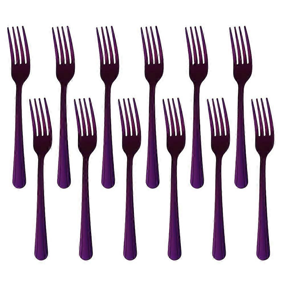 Dinner Forks Stainless Steel Set of 12 - Lightweight Purple Titanium Salad Forks Flatware Dishwasher Safe for Weddings and Parties