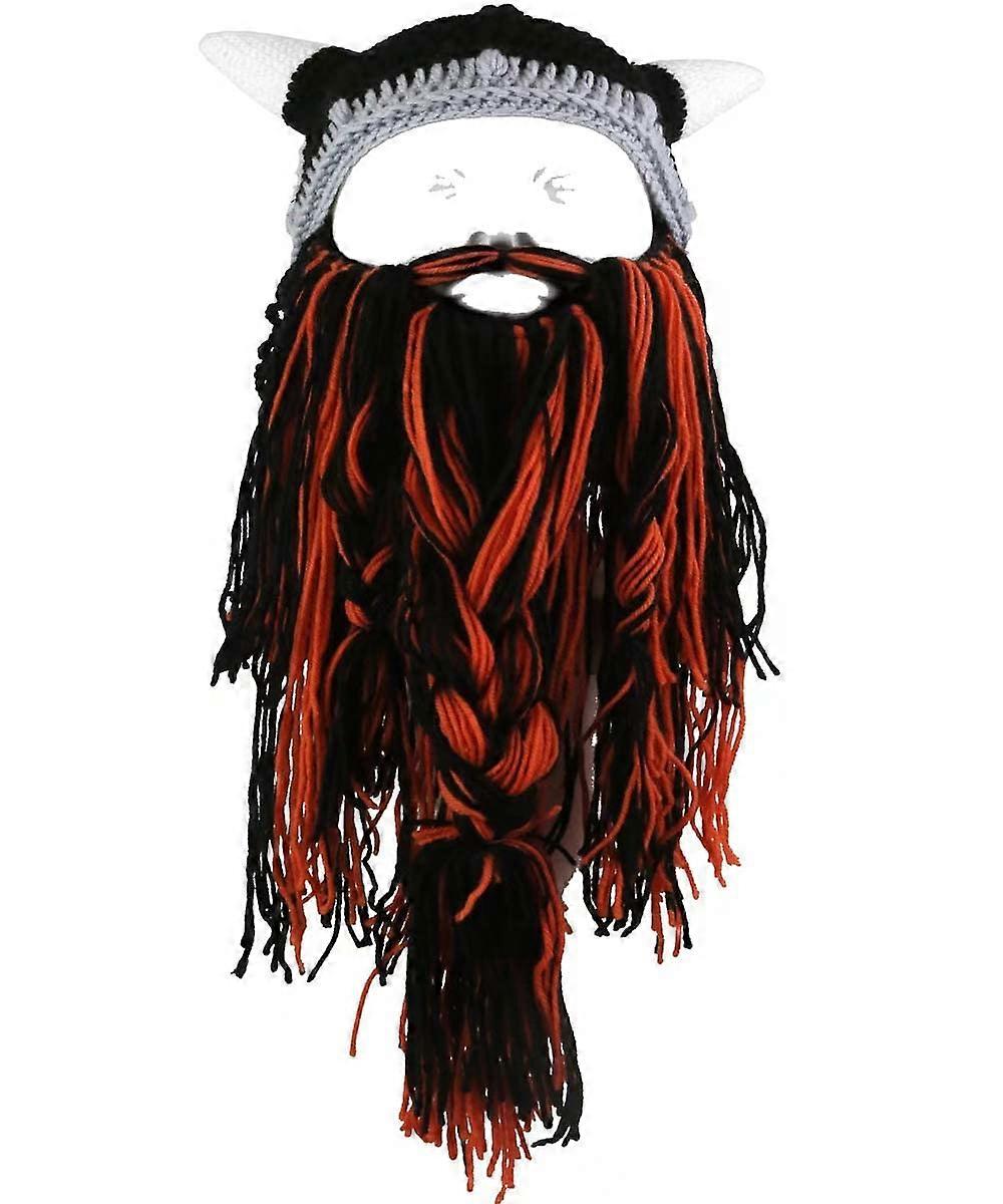 Viking Horns Hat Winter Warm Knit Hat With Removable Beard Facemask Handmade