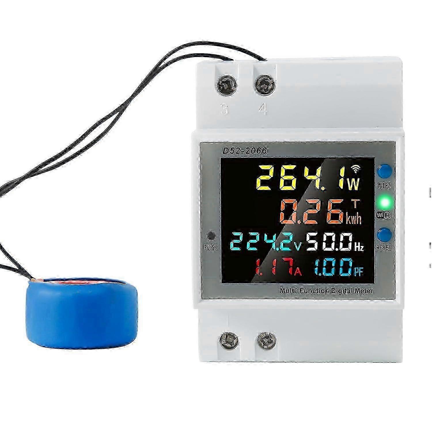 Single Phase Electric Meter, Smart Energy Meter with WIFI Tuya APP Control, Ammeter, Voltmeter, Power KWH, Home Electricity Usage Monitor, 3 DIN Rail