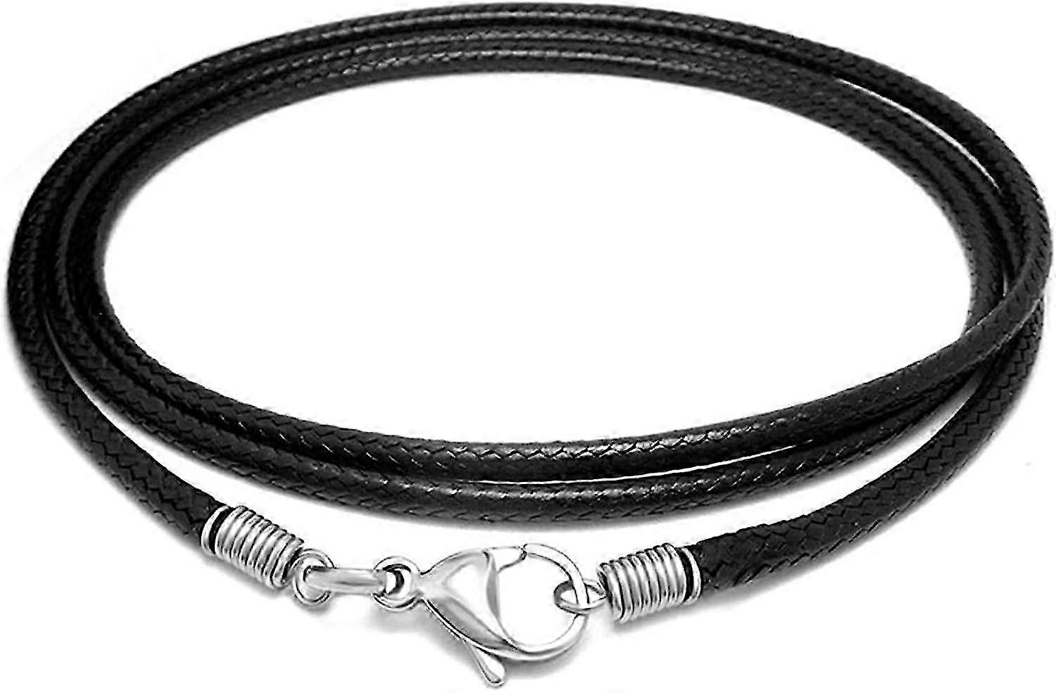 Colar de Corda de Couro Trançado de 16-24 polegadas com Fecho de Aço Inoxidável para Homens e Mulheres com Cordão Preto de 2mm e Couro Marrom