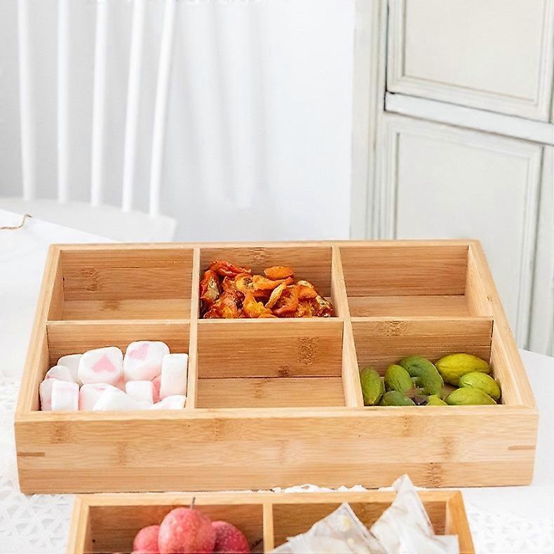 Bamboo Dried Food Box Compartment Candy Box Snack Storage Box, Specification: 6 Grids