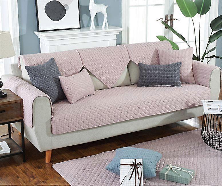 Sofa cover Modern and simple woven washed cotton sofa cushion, fabric non-slip leather sofa cover cushion(Plaid pink, 30*50 size pillow with inner cor