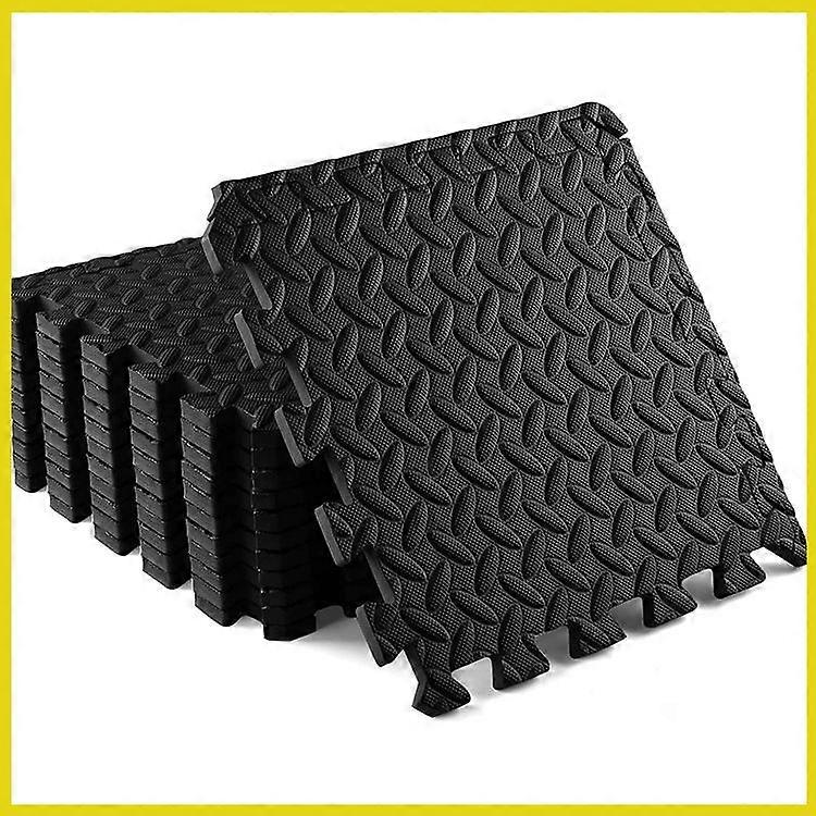 حصيرة حماية الأرضية ، حصيرة حمام السباحة ، حصيرة رغوة بنمط الأوراق السوداء 30 * 30 سم ، حصيرة EVA ، 12 قطعة