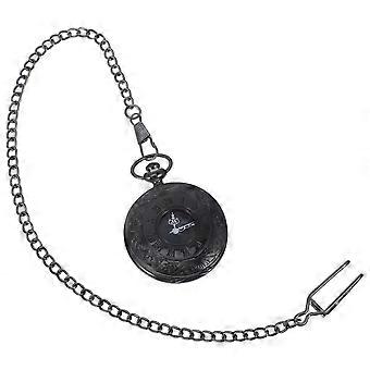 1 runde Taschenuhr, Retro, klassisch, mit Doppelanzeige, römisch-arabische Ziffern, Zifferblatt, Taschenuhr, Steampunk (schwarze dicke Kette)
