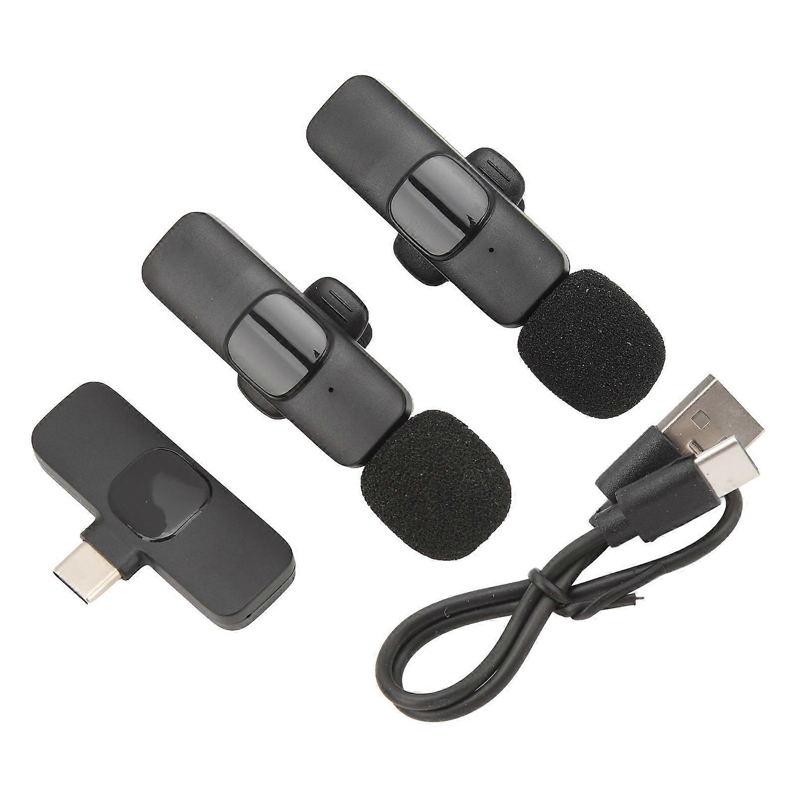 Professional Wireless ABS 2 in 1 Reverb Function Lapel Clip On Microphone for Smartphone Laptop Type C