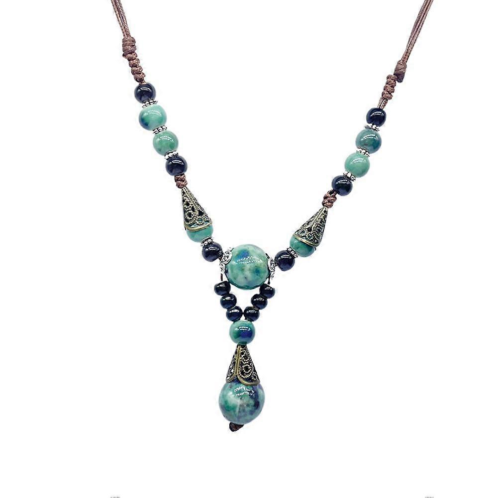 Handgemachte blaue Keramik Perlenkette verstellbare Wachsschnur Boho Schmuck