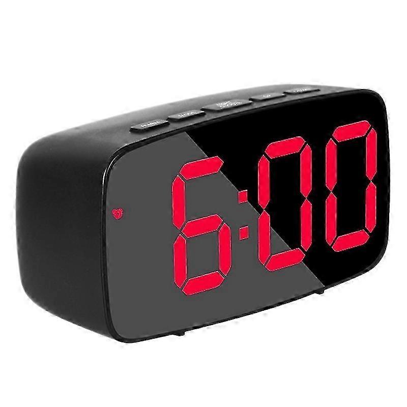Smart Digital Alarm Clock Bedside,Red LED USB Desk Clock,Black
