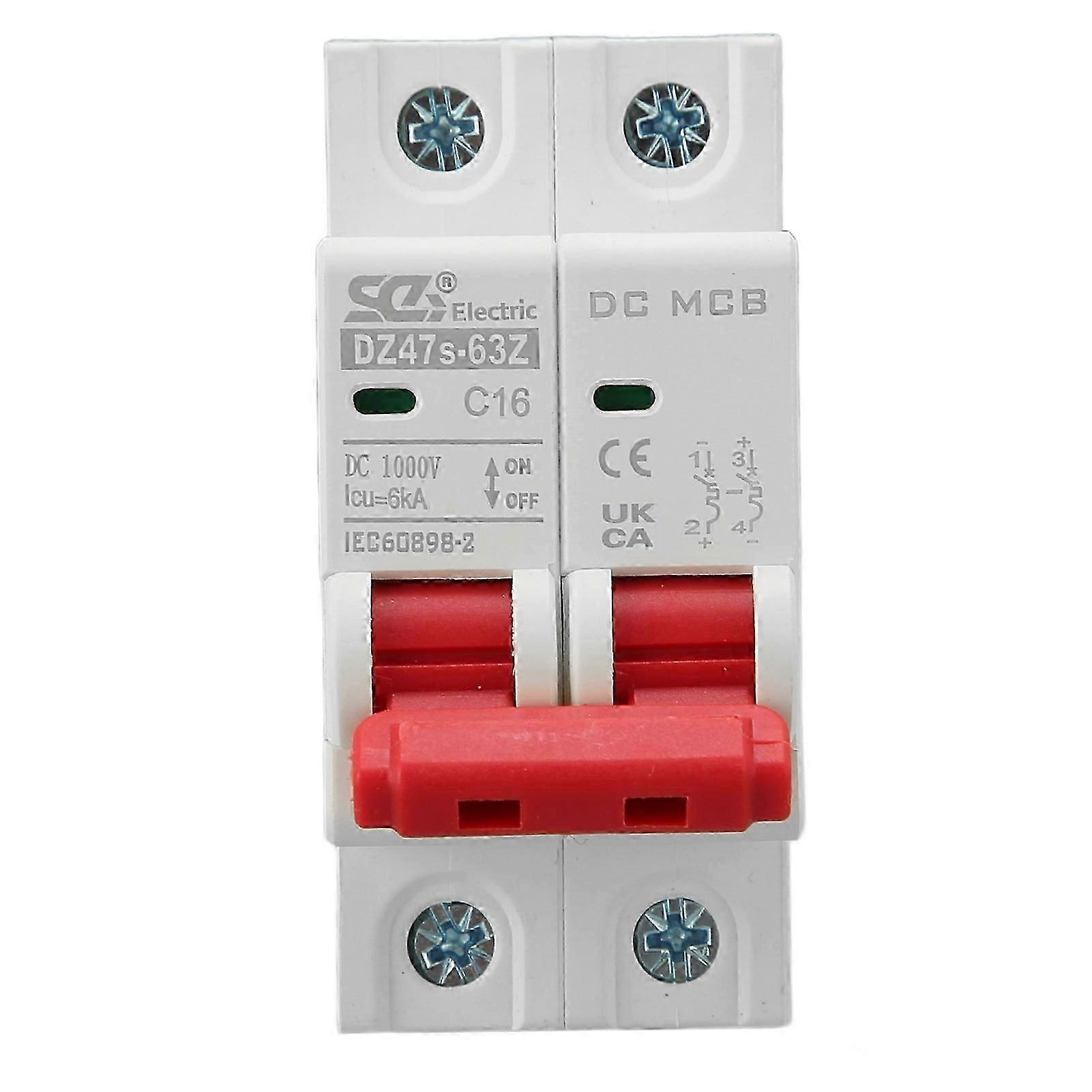 2P DC Small Circuit Breaker 6000A Breaking Capacity Overload Protection Mini Circuit Breaker DC1000V 16A