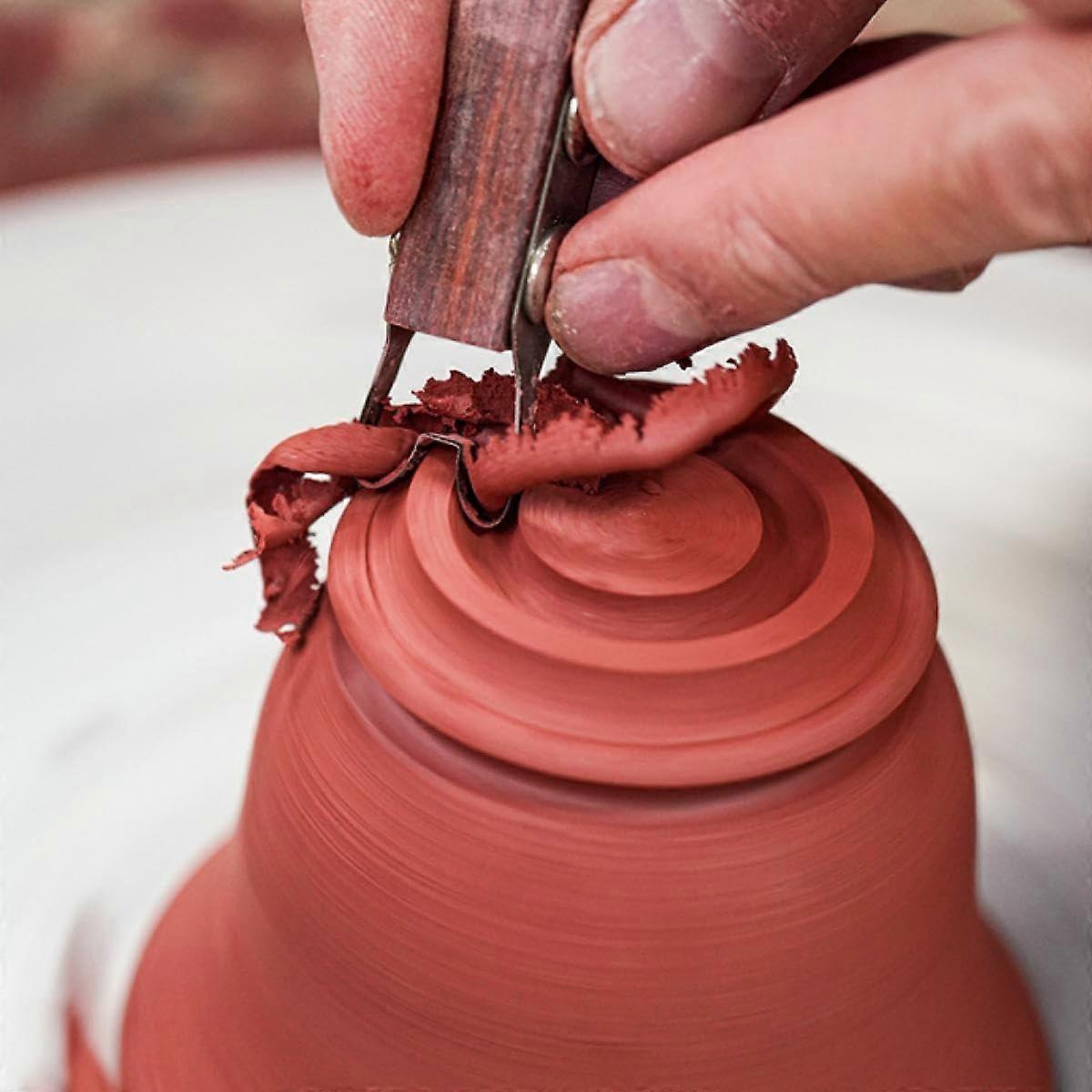 1Pc (Large) Pottery Tools Wooden Handle Clay Bottom Trimming Tool Ceramic Modeling Ring Foot Scraper Flower Pot Plate Cup Trimming Tool