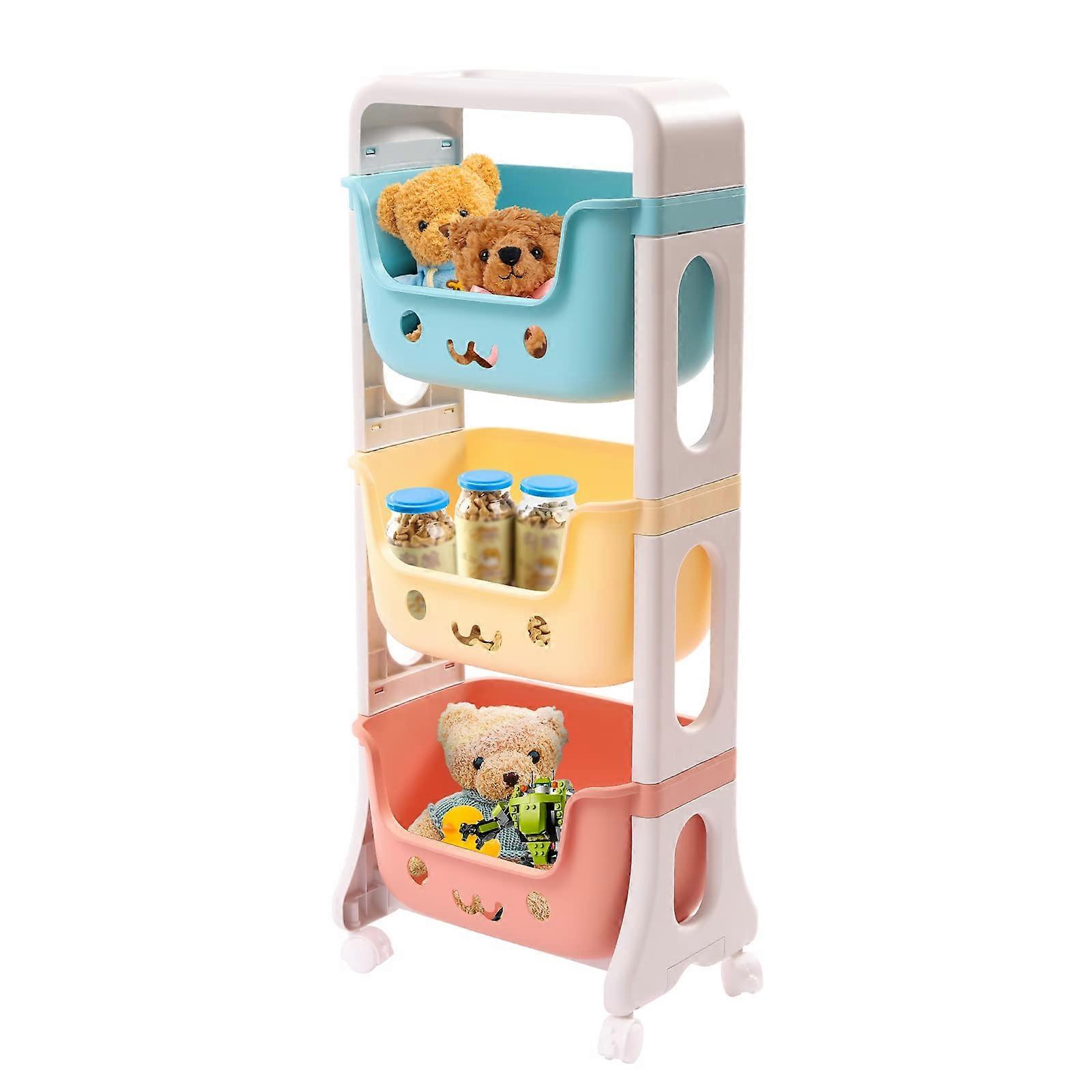 3Tier Rolling Cart, Kids Playroom Trolley with Wheels, Multifunctional Organizer