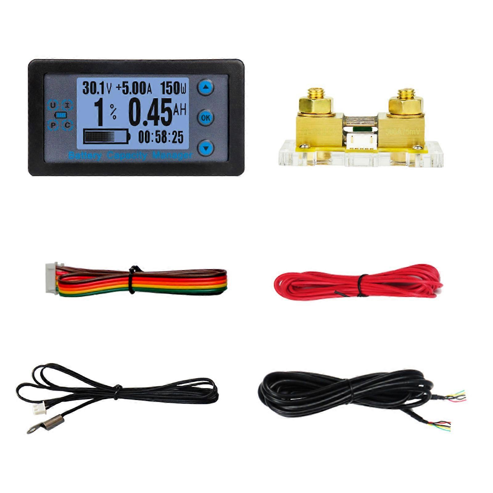 LCD Display Coulomb Meter Digital Battery Capacity Tester with Shunt Voltage Current Meter Battery Power Indicator Panel