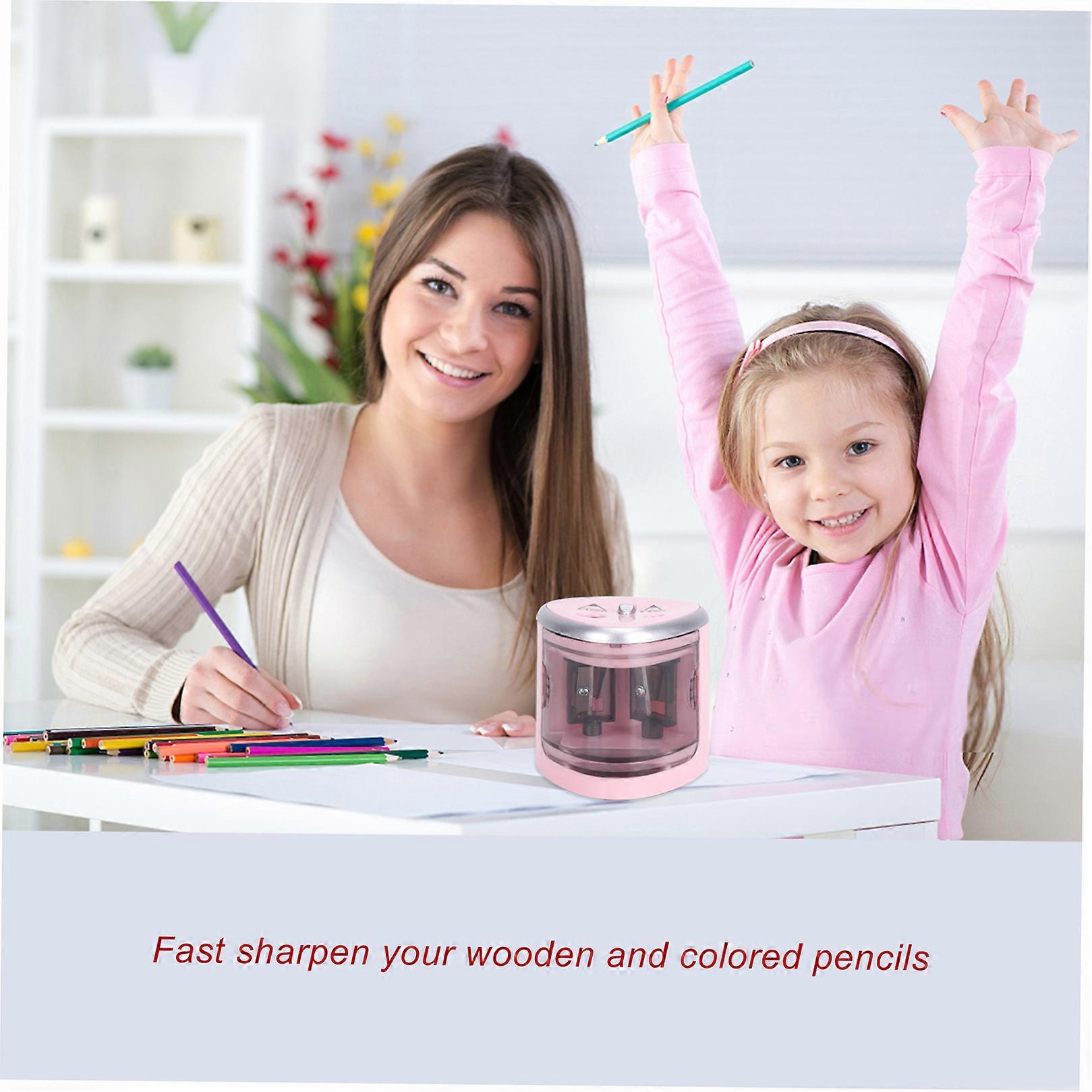 Multi-functional Automatic Electric Pencil Sharpener Battery Operated with 2 Holes(6-8mm / 9-12mm) for Home School Student Pink