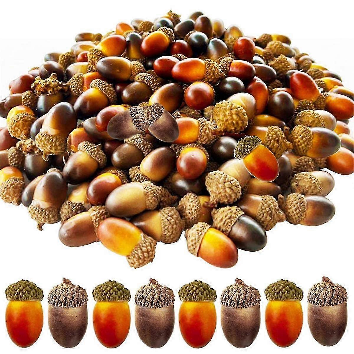 200PCS Mini Artificial Acorns, Bulk with Natural Cap for Fall Thanksgiving Halloween Decoration, We