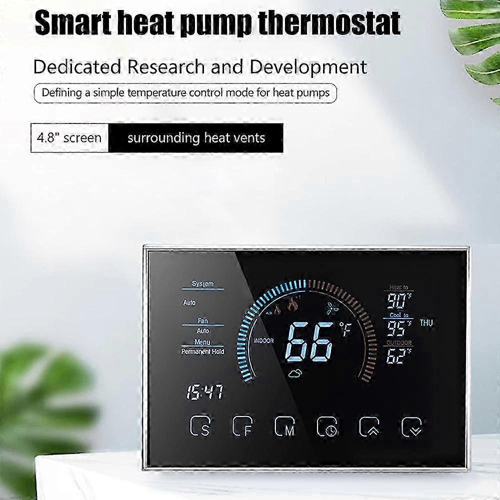 Wifi Smart Heat Pump Room Thermostat Temperature Controller 4.8 Inch Color Lcd Screen Programmable Touch Control/ Mobile App/ Voice Control Compatibl