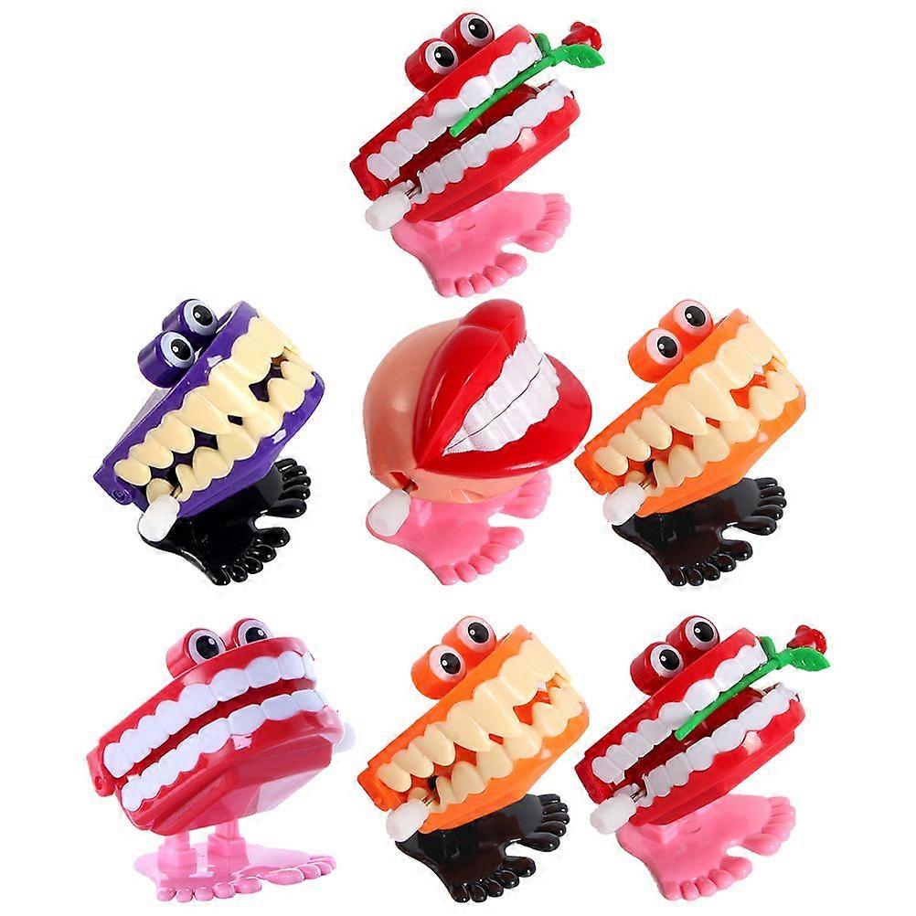 7pcs Wind-up Chattering Teeth Toy Plastic Funny Walking Teeth Toy Random Style
