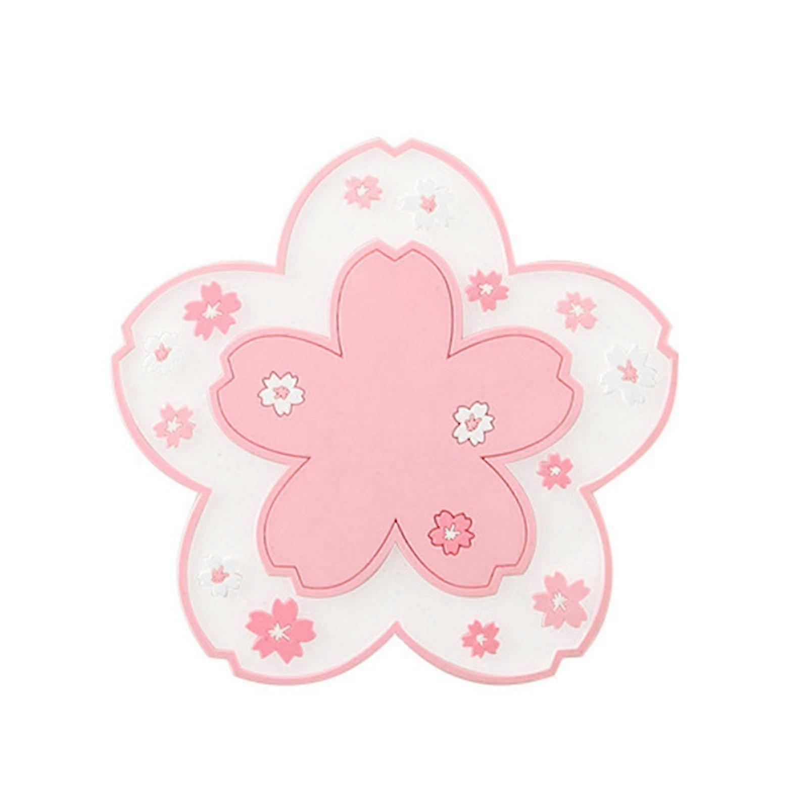 ブルーPVCフラワー滑り止めヒートマットティーコーヒーコースター - ピンク
