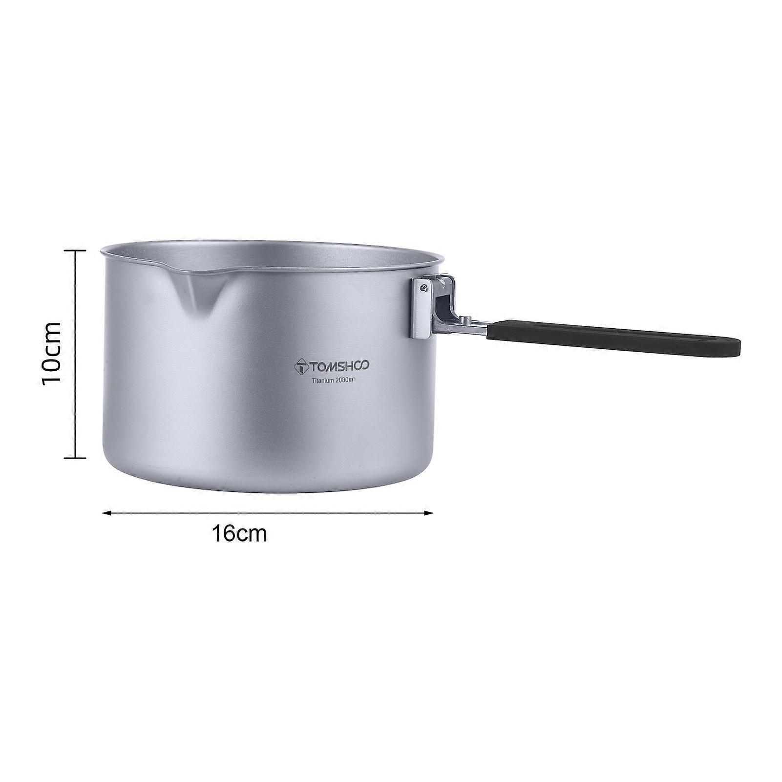TOMSHOO Portable 2L Camping Soup Pot with Lid Collapsible Handle Outdoor Titanium Cooking Stock Pot Backpacking Cookware Universal Fit All Stove